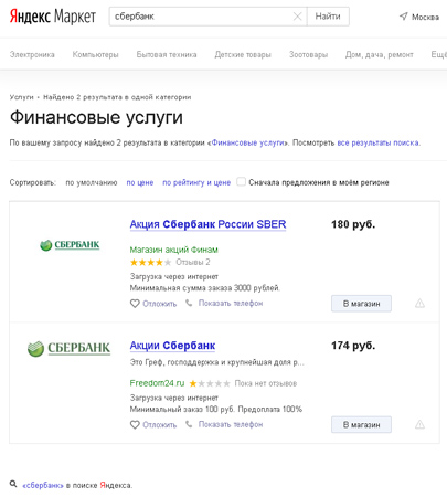 Сбербанк на Яндекс.Маркете